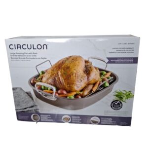 CIRCULON Oval Large Roasting Pan with Rack 18" x 15" , Nonstick , Steel - New