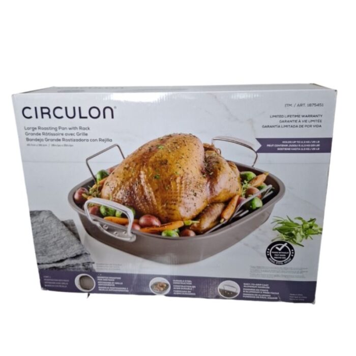 CIRCULON Oval Large Roasting Pan with Rack 18in x 15in , Nonstick , Steel