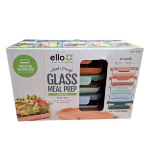 Ello Duraglass Refresh Glass Meal Prep Containers 10 Piece Set Leak-Proof 3.4 cu - New