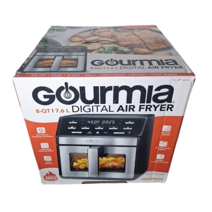Gourmia 8 Quart Digital Electric Air Fryer 450F Guided Cooking Prompts