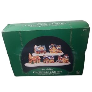 Vintage Christmas House Village 5Pc Set Light Classics 90s Santas Best Miniature - New Open Box